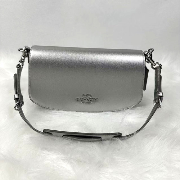 Coach Andrea SMALL Shoulder Bag In Smooth Leather/Silver/Light Silver CW023 NWT - Picture 1 of 10